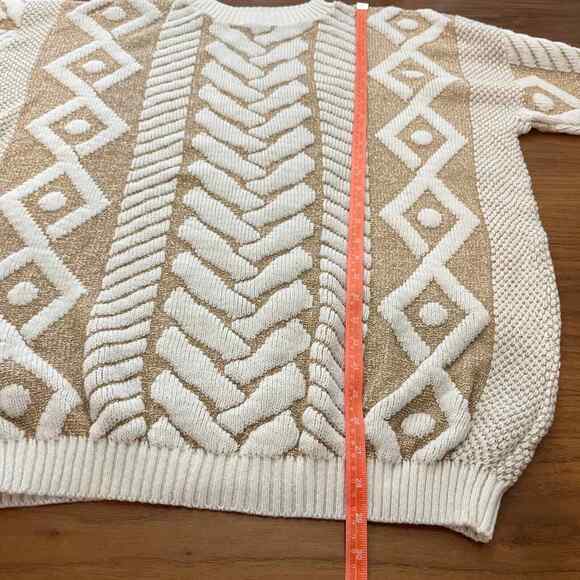Vintage Sweater 80s Size M Jane Adams Oversized Cream Gold Metallic - Picture 6 of 11